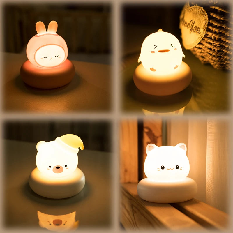 Children'S Night Light USB Wall Lamp Rabbit Bear Duck Cat Night Lamp for Bedroom Baby Kid Room Decor Toys Child Gifts