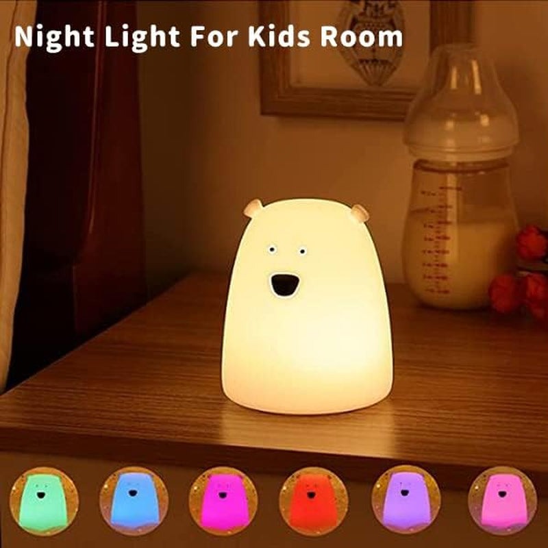 Night Light for Kids, Cute Night Lamp Battery Powered Night Light for Kids Silicone Soft LED Nightlights, Baby Nursery Squishy Light Birthday Gifts for Girls and Boys (Bear)